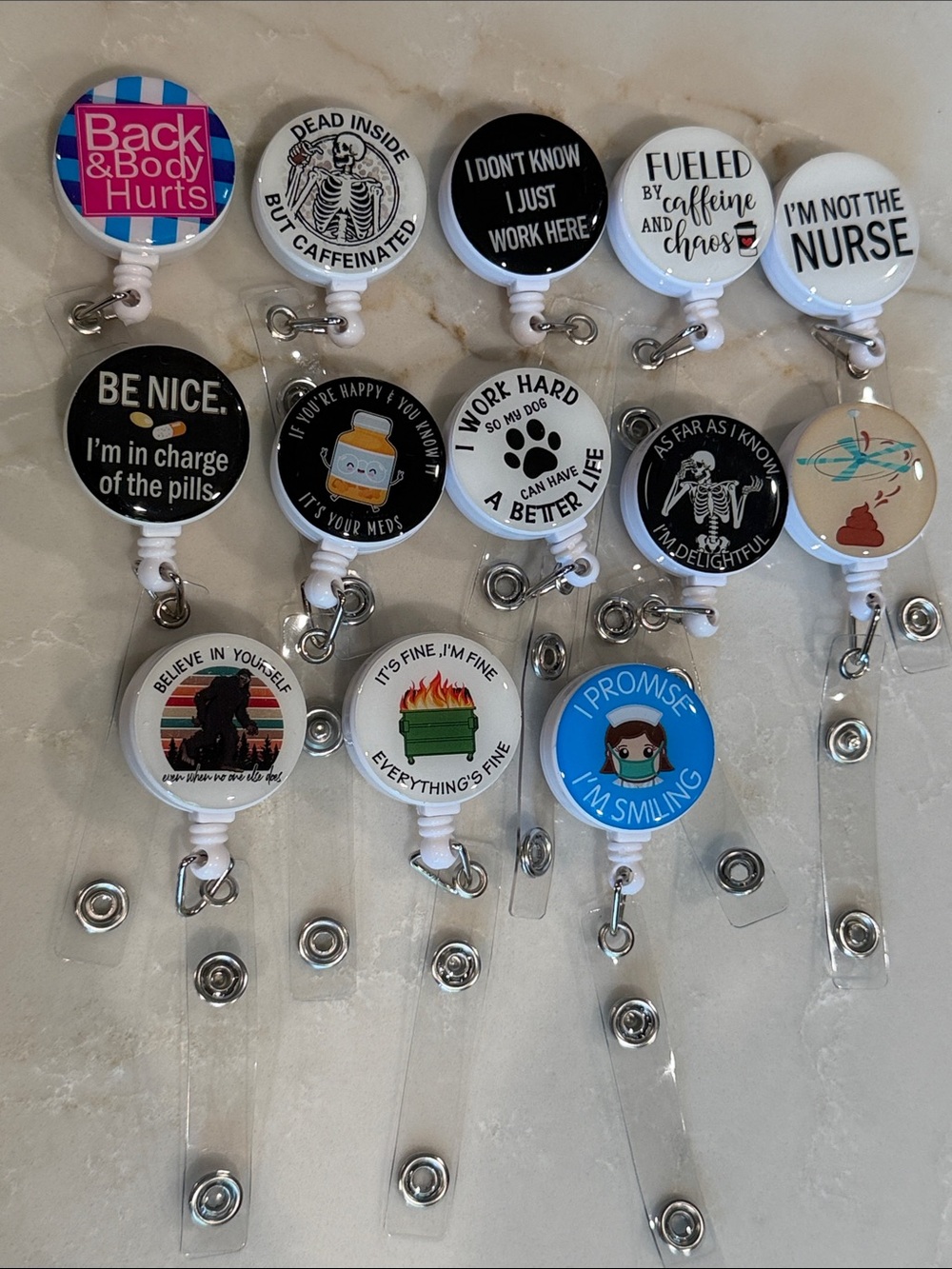 14 pack funny retractable badge holder for nurse, medical etc. NEW